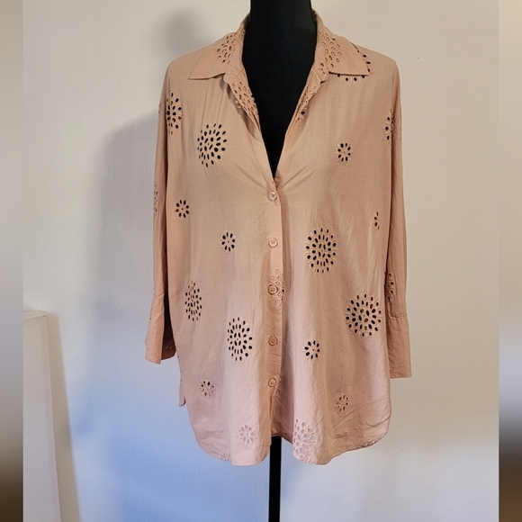 Zara Tops - Zara Light Pink Button-Down Shirt with Cut-Out Design